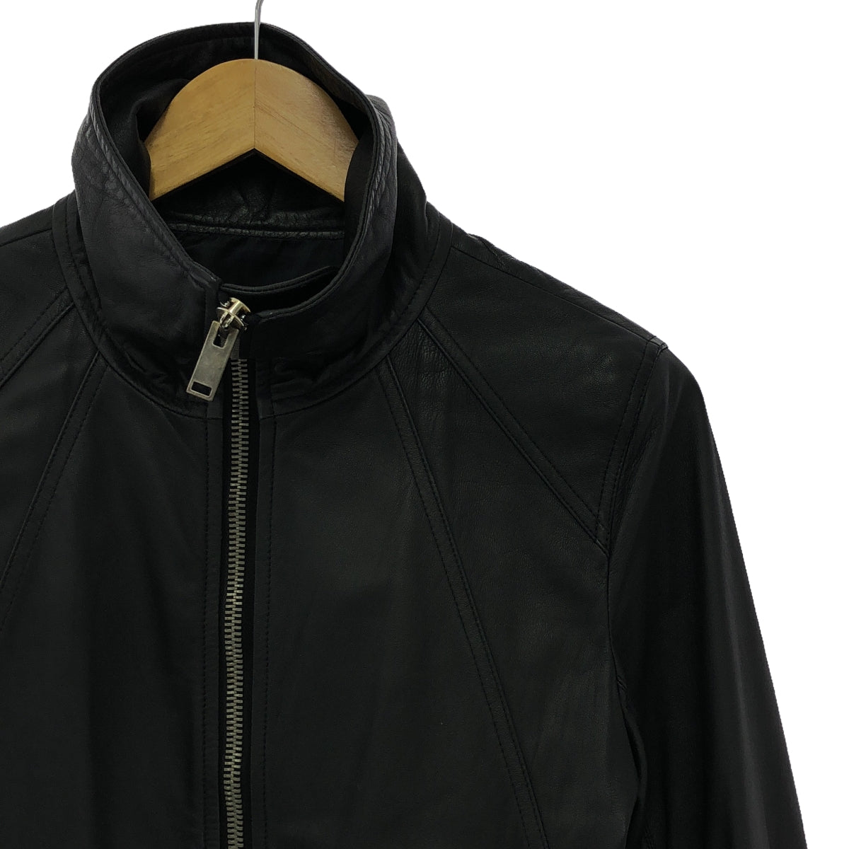 Rick Owens | OLMAR and MIRTA INTARSIA HIGH NECK Lamb Leather High Neck Single Rider Jacket | 48 | Men's