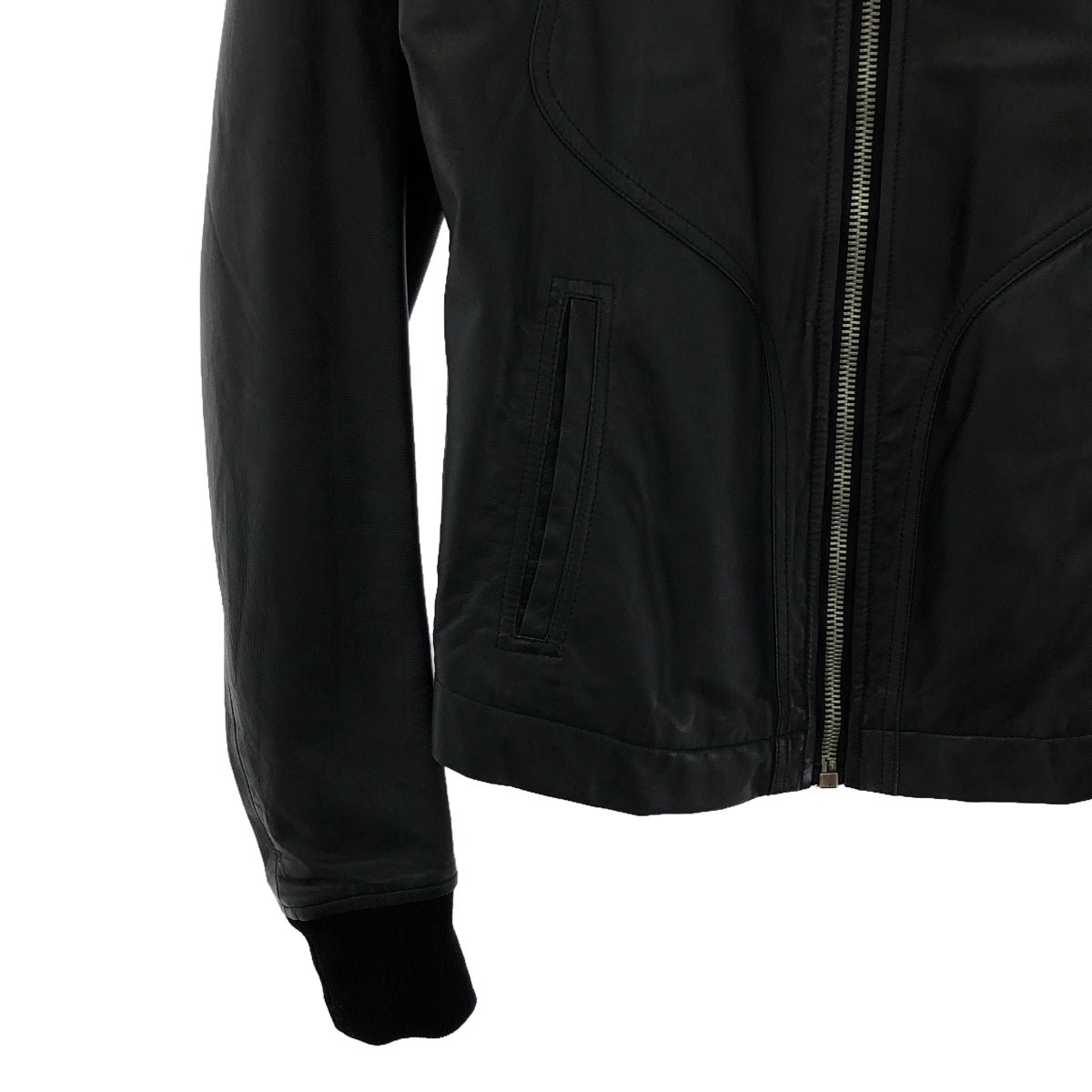 Rick Owens | OLMAR and MIRTA INTARSIA HIGH NECK Lamb Leather High Neck Single Rider Jacket | 48 | Men's