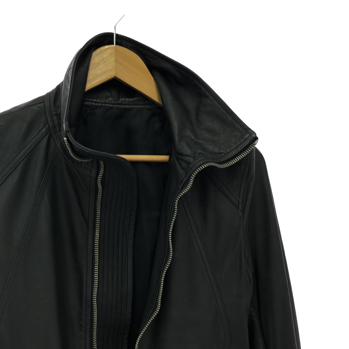 Rick Owens | OLMAR and MIRTA INTARSIA HIGH NECK Lamb Leather High Neck Single Rider Jacket | 48 | Men's