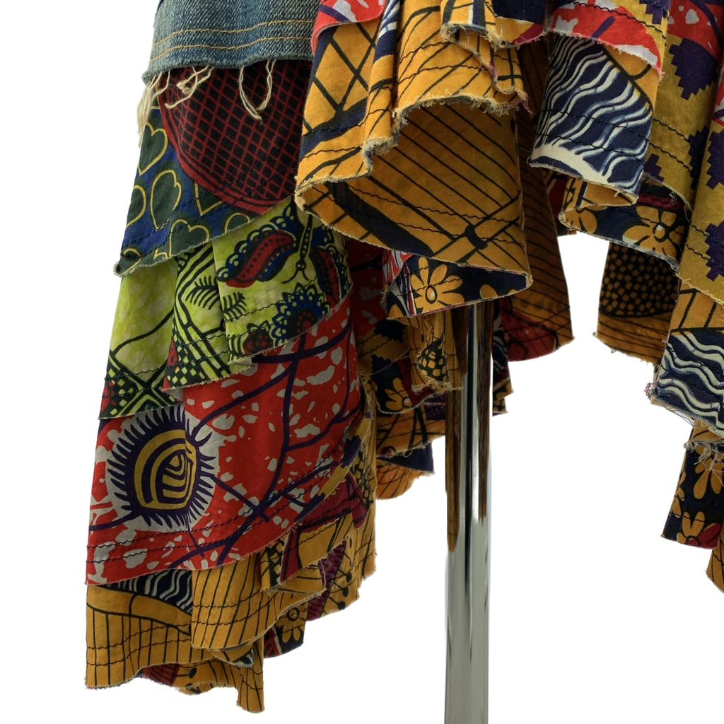 JUNYA WATANABE COMME des GARCONS / 준야 와타나베 | 2009SS | 데미지 가공 변형 도킹 가죽 패치 데님 볼륨 스커트 | XS |