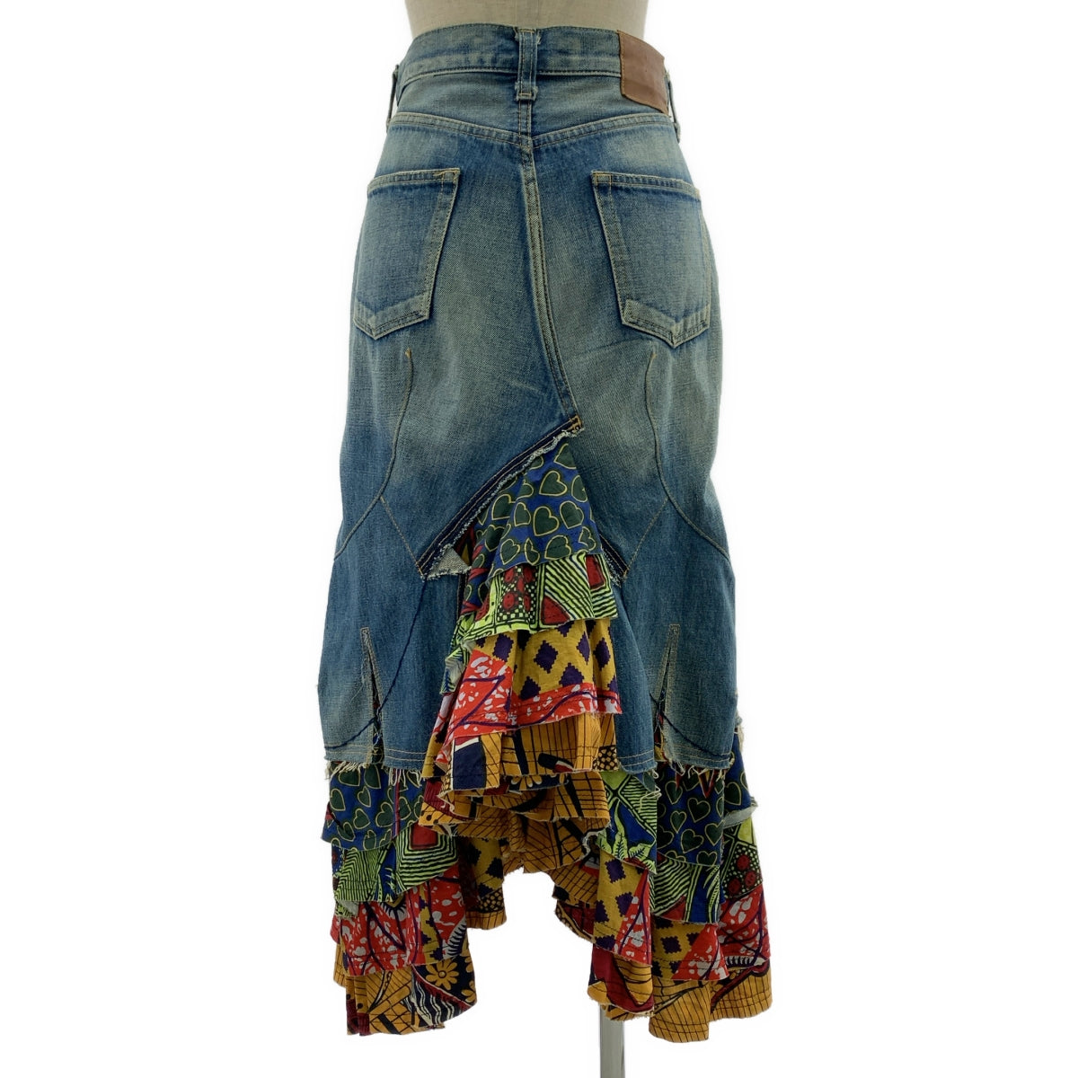 JUNYA WATANABE COMME des GARCONS / 준야 와타나베 | 2009SS | 데미지 가공 변형 도킹 가죽 패치 데님 볼륨 스커트 | XS |