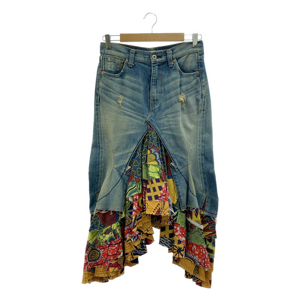 JUNYA WATANABE COMME des GARCONS / 준야 와타나베 | 2009SS | 데미지 가공 변형 도킹 가죽 패치 데님 볼륨 스커트 | XS |