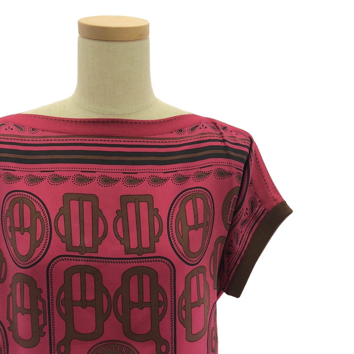 HERMES / 헤르메스 | 실크 다른 소재 전환 총 무늬 리브 니트 풀오버 | 핑크 | 여성