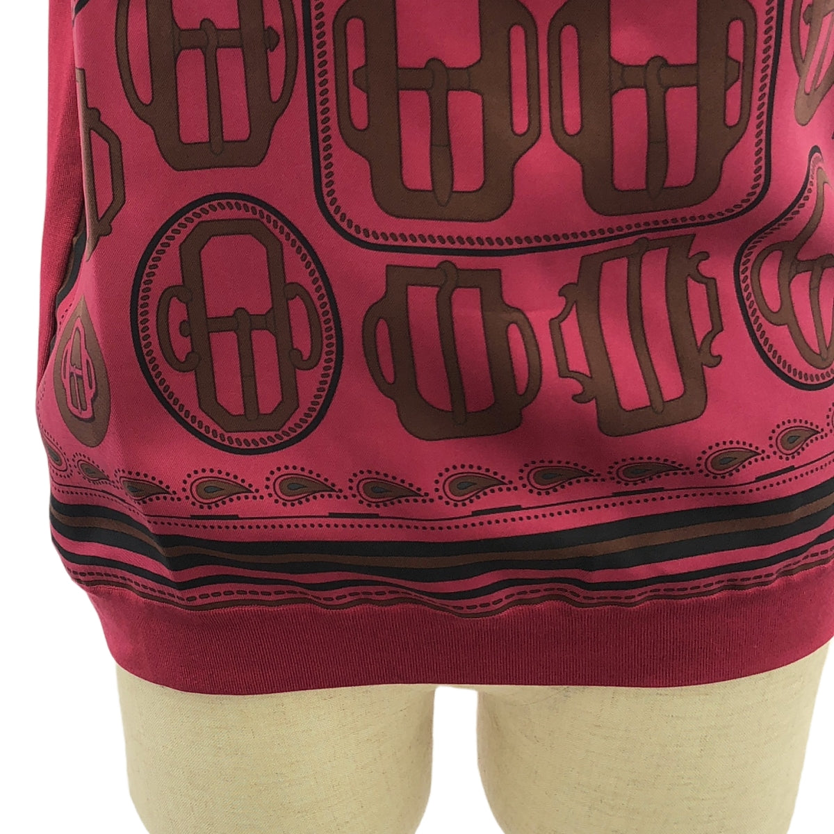 HERMES / 헤르메스 | 실크 다른 소재 전환 총 무늬 리브 니트 풀오버 | 핑크 | 여성