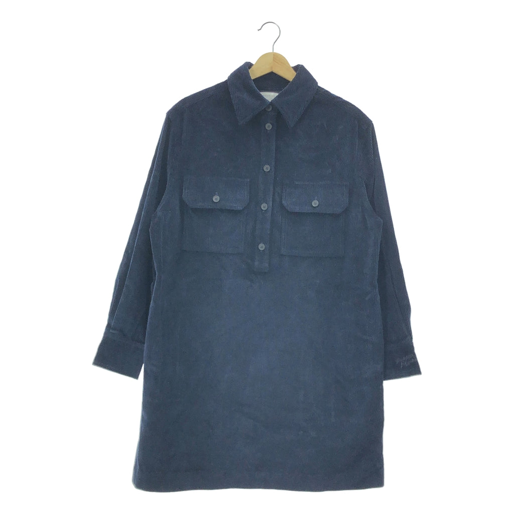 MAISON KITSUNE / メゾンキツネ | DOUBLE POCKET MINI DRESS コーデュロイ シャツワンピース | 34 | ネイビー | レディース