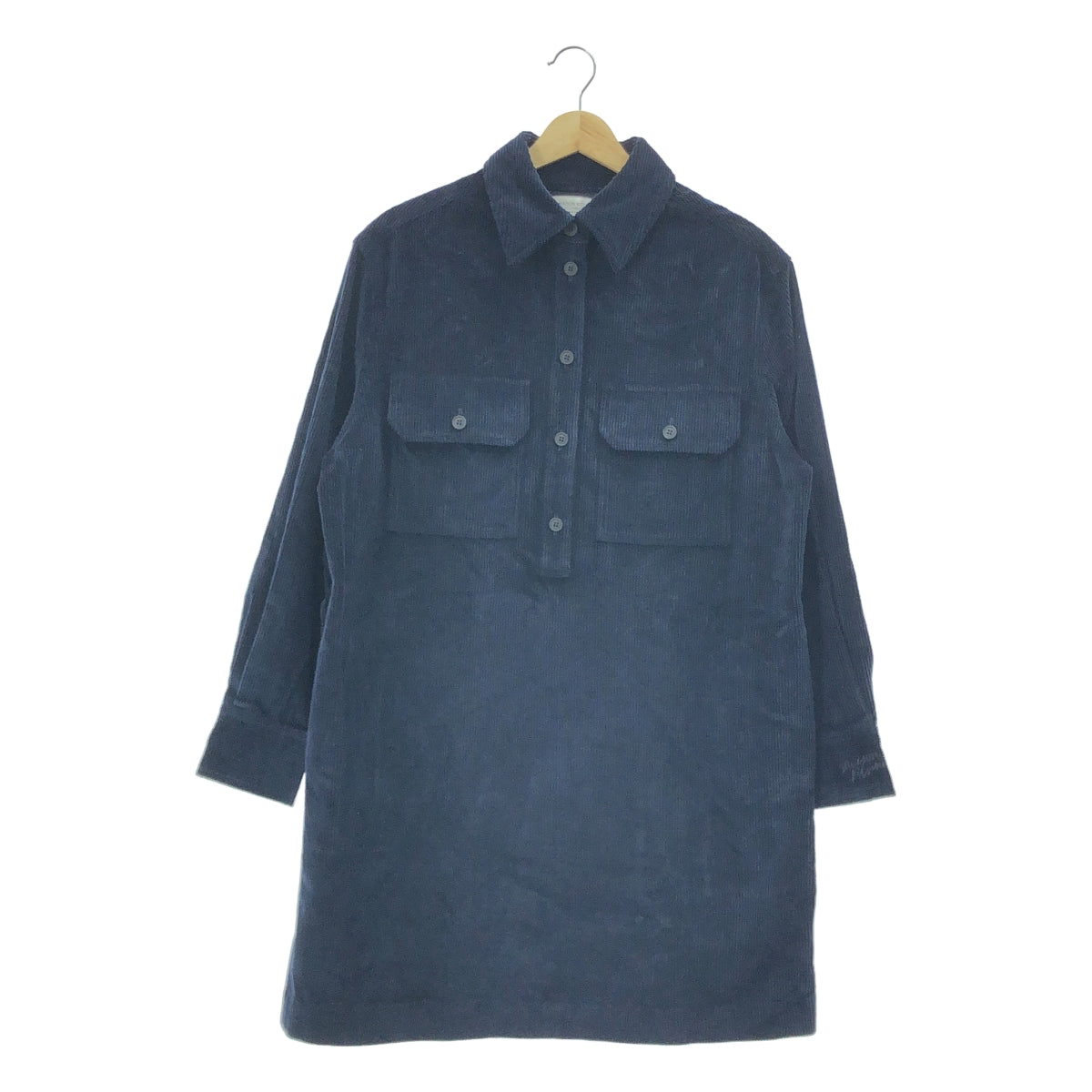MAISON KITSUNE / メゾンキツネ | DOUBLE POCKET MINI DRESS コーデュロイ シャツワンピース | 34 | ネイビー | レディース