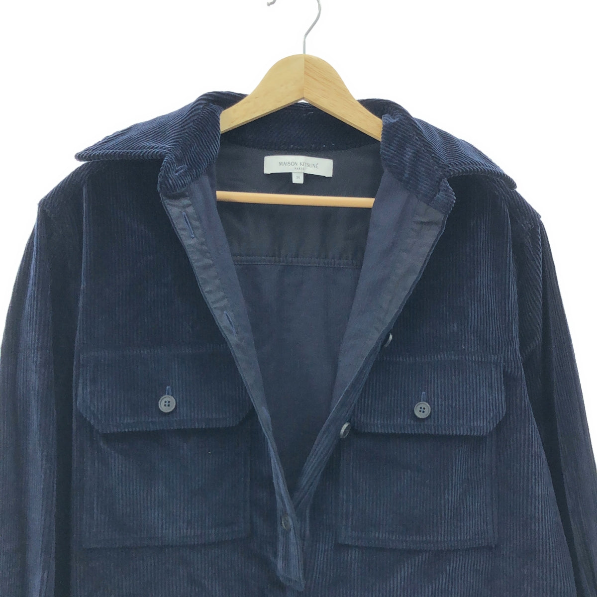 MAISON KITSUNE / メゾンキツネ | DOUBLE POCKET MINI DRESS コーデュロイ シャツワンピース | 34 | ネイビー | レディース
