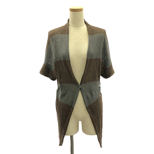 BRUNELLO CUCINELLI | Linen silk sequin knit cardigan | M | Brown/Grey | Women's