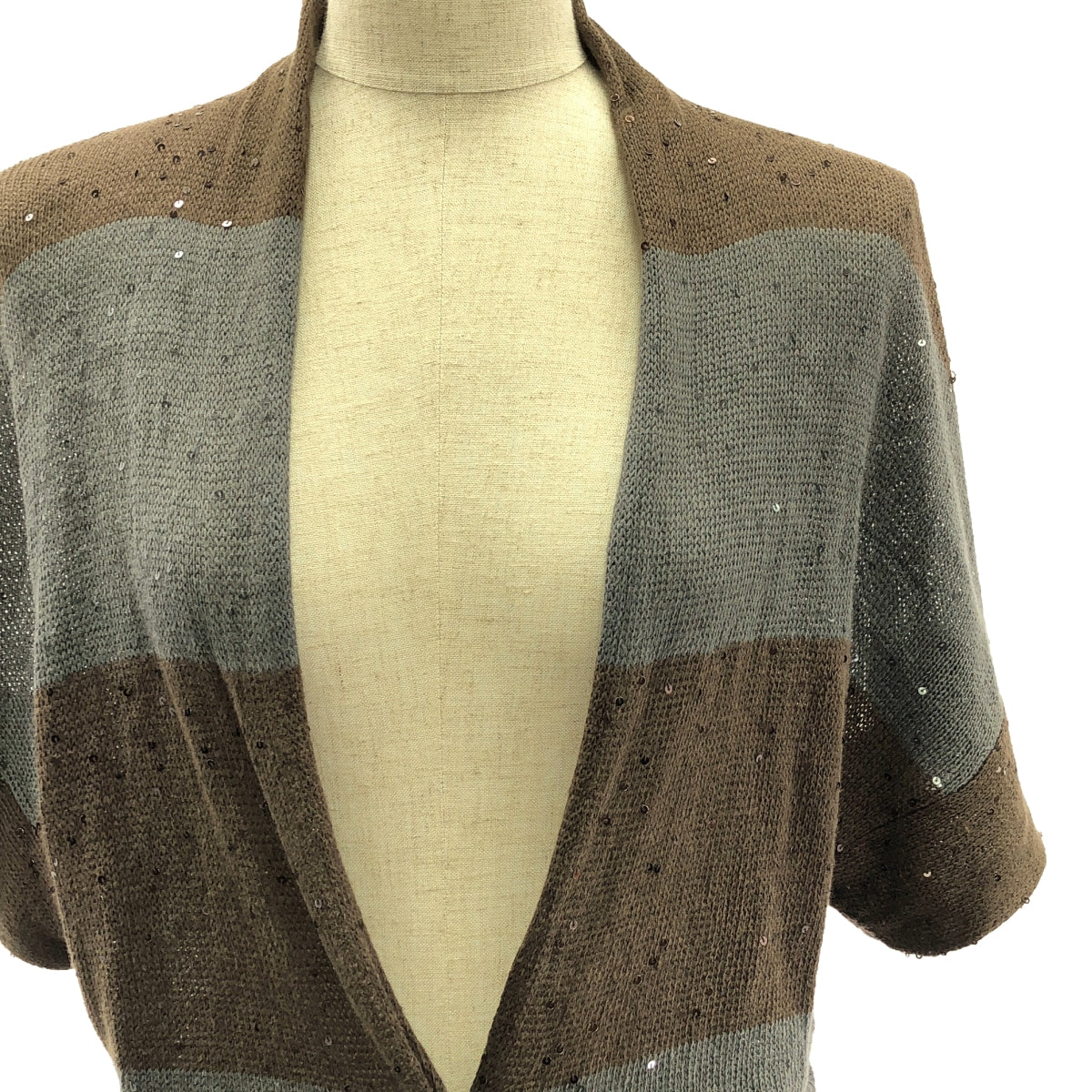 BRUNELLO CUCINELLI | Linen silk sequin knit cardigan | M | Brown/Grey | Women's