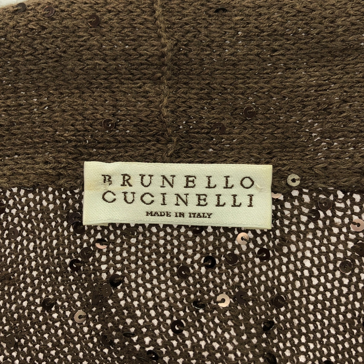 BRUNELLO CUCINELLI / 브루네로쿠치네리 | 린넨 실크 스팽글 니트 카디건 | M | 브라운 / 그레이 | 여성