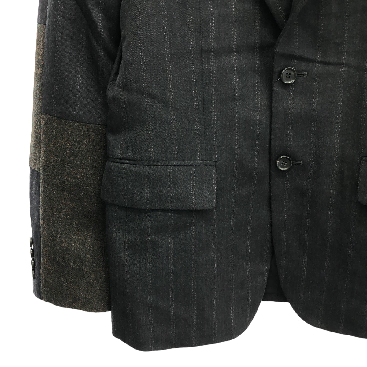 【美品】  COMME des GARCONS HOMME DEUX / コムデギャルソンオムドゥ | 2024AW | ウール ストライプ パッチワーク テーラードジャケット | S | グレー系 | メンズ