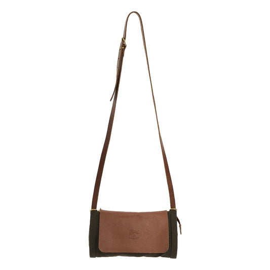 IL BISONTE | Canvas-trimmed leather flap shoulder bag | Dark brown/brown | Women's