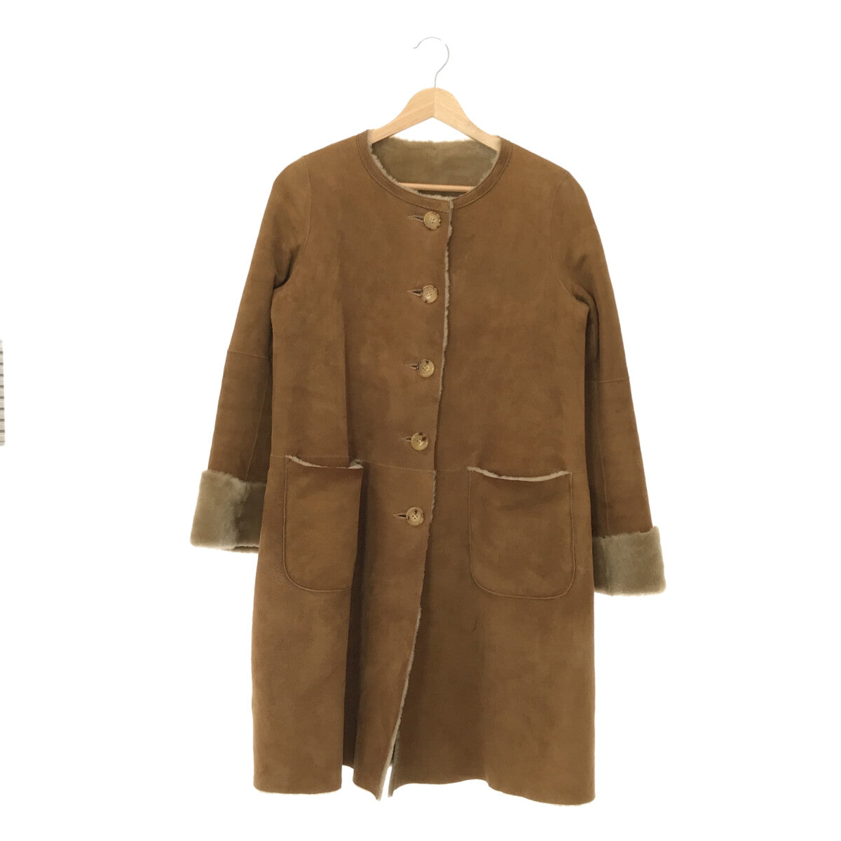 [Beautiful Condition] UnKnown | Shearling Leather No Collar Coat | Size 6 | Brown | Women's