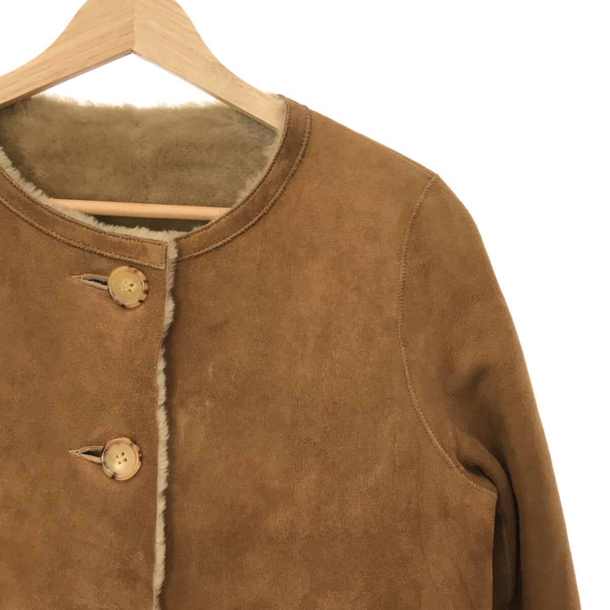 [Beautiful Condition] UnKnown | Shearling Leather No Collar Coat | Size 6 | Brown | Women's