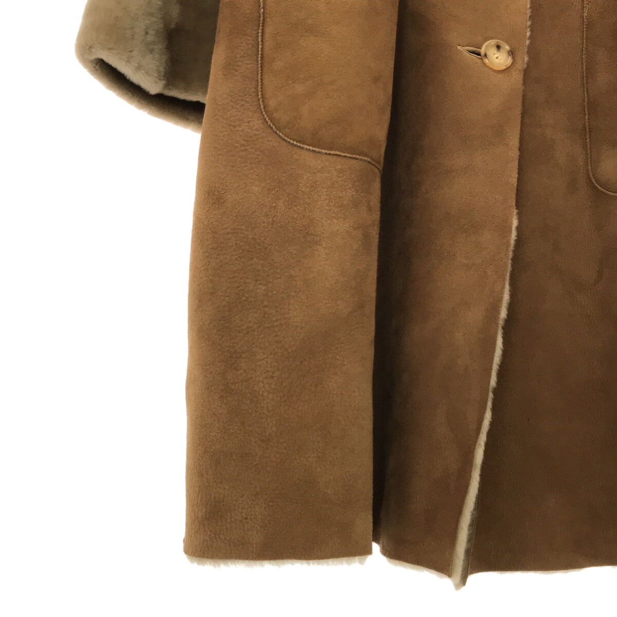 [Beautiful Condition] UnKnown | Shearling Leather No Collar Coat | Size 6 | Brown | Women's