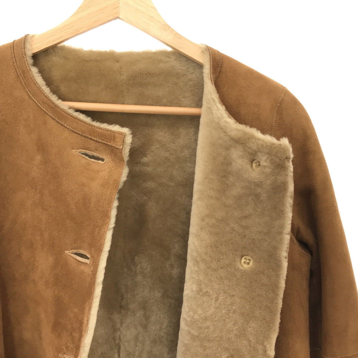 [Beautiful Condition] UnKnown | Shearling Leather No Collar Coat | Size 6 | Brown | Women's