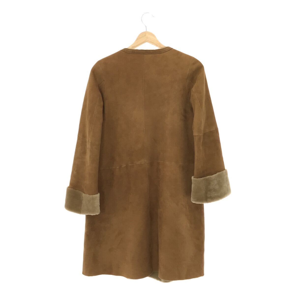 [Beautiful Condition] UnKnown | Shearling Leather No Collar Coat | Size 6 | Brown | Women's