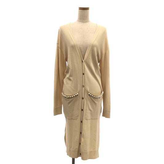 Grace Class | Pearl-embellished high-gauge V-neck long cardigan | 36 | Beige | Women's