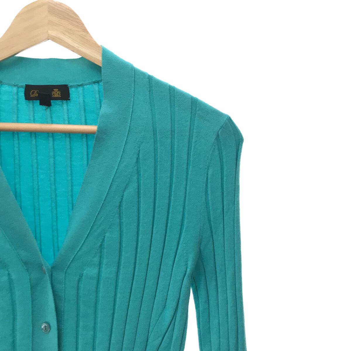 Drawer | 18G Wide Rib V-Neck Cardigan | 2 | Turquoise | Women's