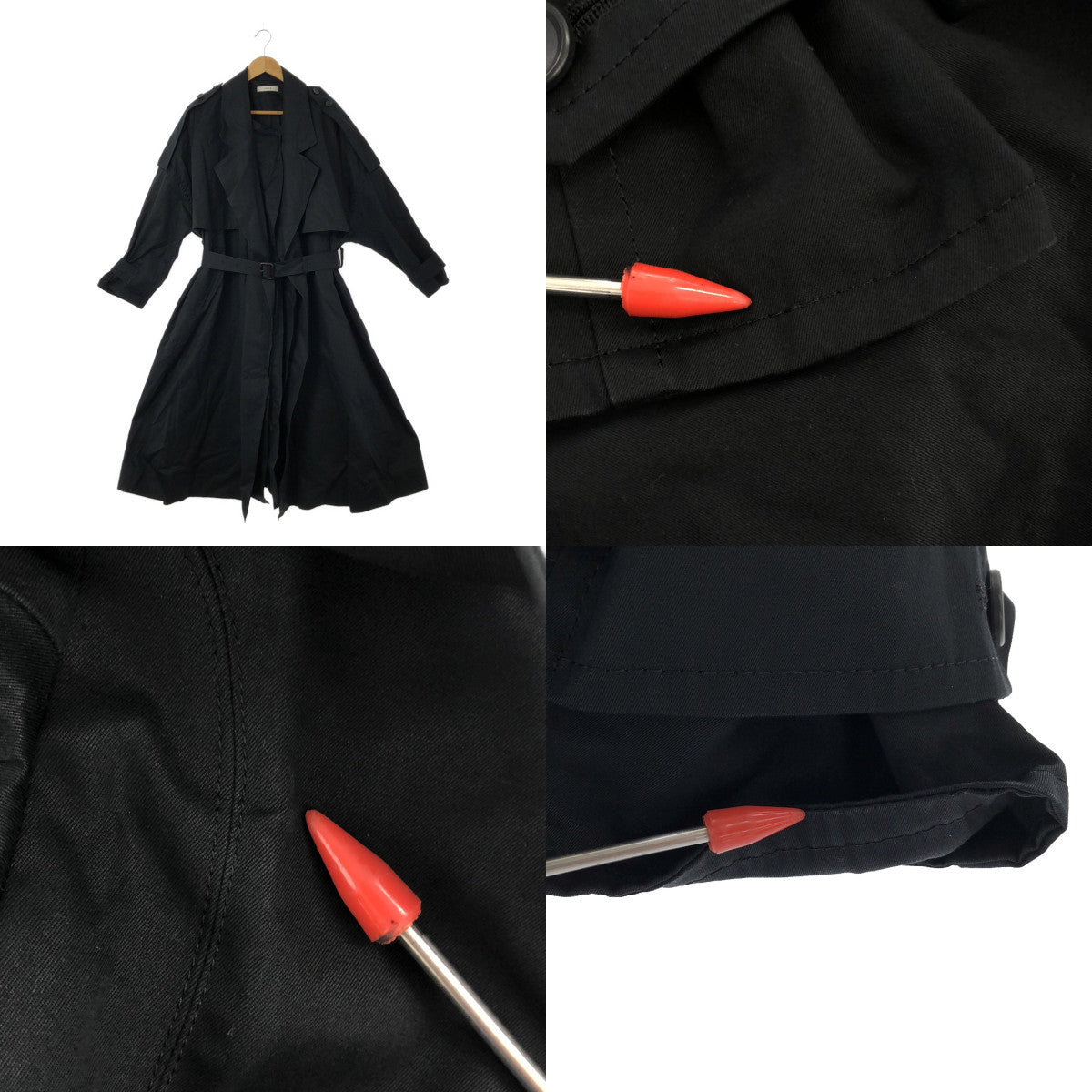 LOHEN / ローヘン | 2023SS | ベルト付き レイヤードラペルトレンチ オーバーコート | 36 | チャコールブラック系 | レディース