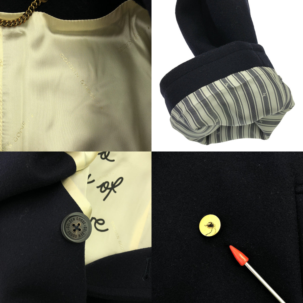 【美品】  Deuxieme Classe / ドゥーズィエムクラス | 2022AW | 【 GOLDEN GOOSE / ゴールデングース 】 金ボタン PEAコート / ロゴ総裏地 | 40 | ダークネイビー | レディース