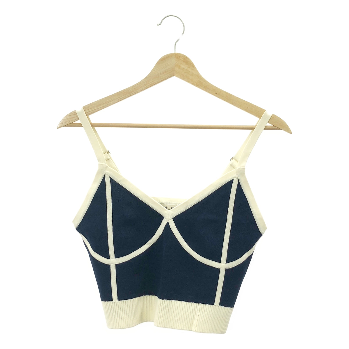【美品】  BAUM UND PFERDGARTEN / バウムウンドヘルガーデン | 2024SS | レーヨンニット ビスチェ キャミソール | F | ネイビー / オフホワイト | レディース