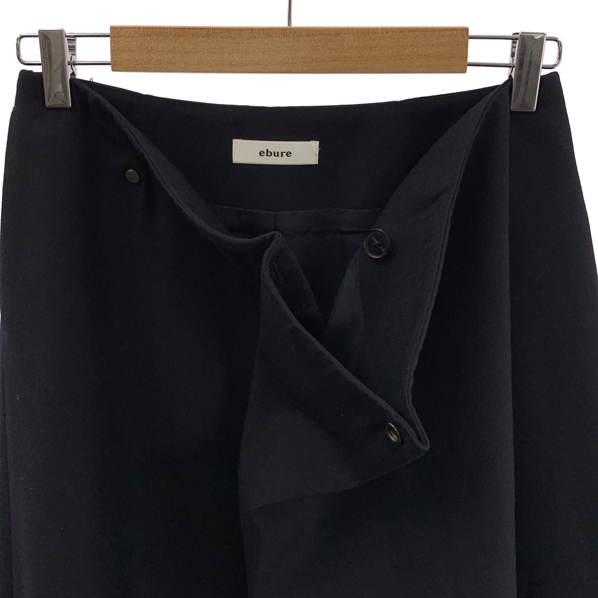 【美品】  ebure / エブール | ウール ラップ フレア ロングスカート | 38 | ネイビー | レディース