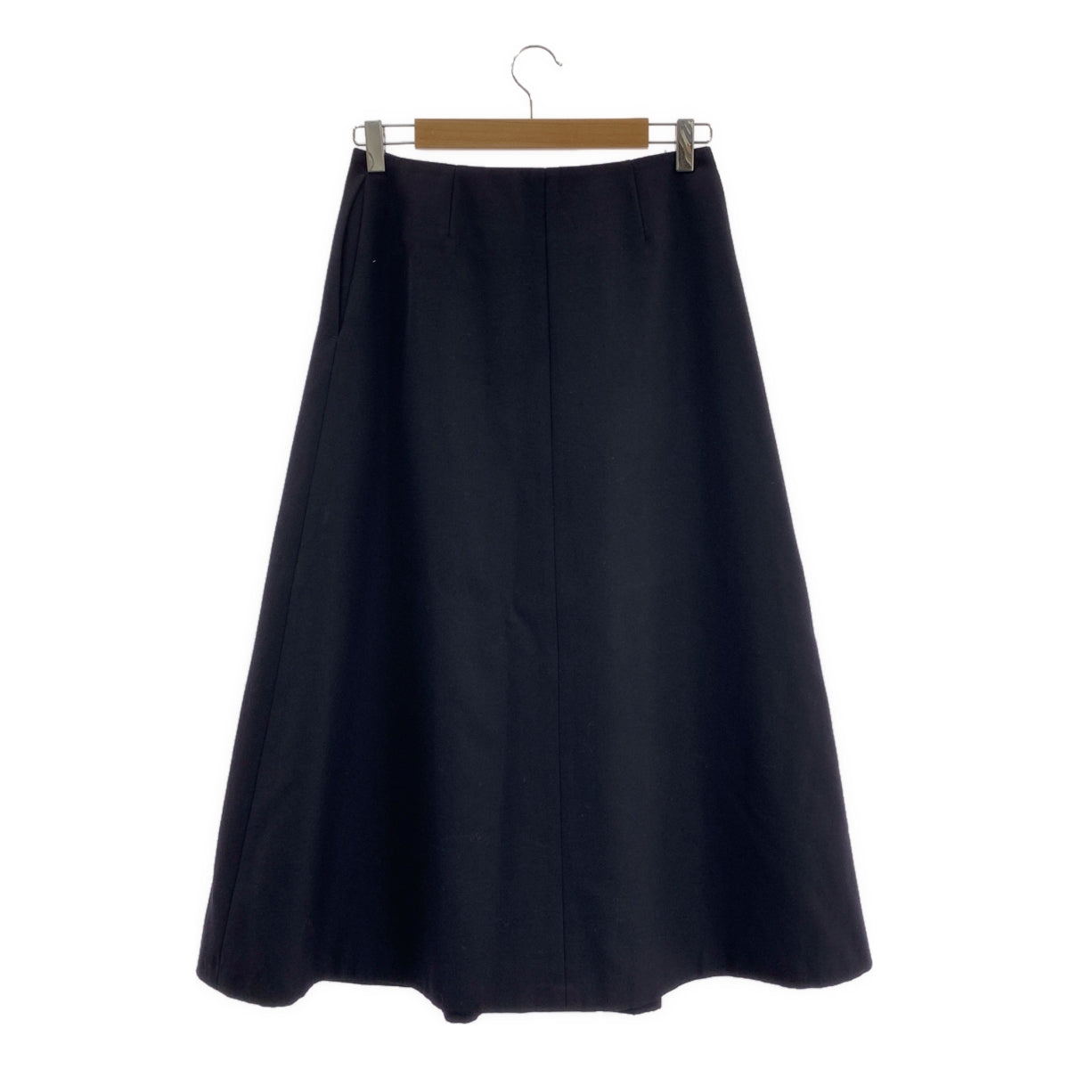 【美品】  ebure / エブール | ウール ラップ フレア ロングスカート | 38 | ネイビー | レディース