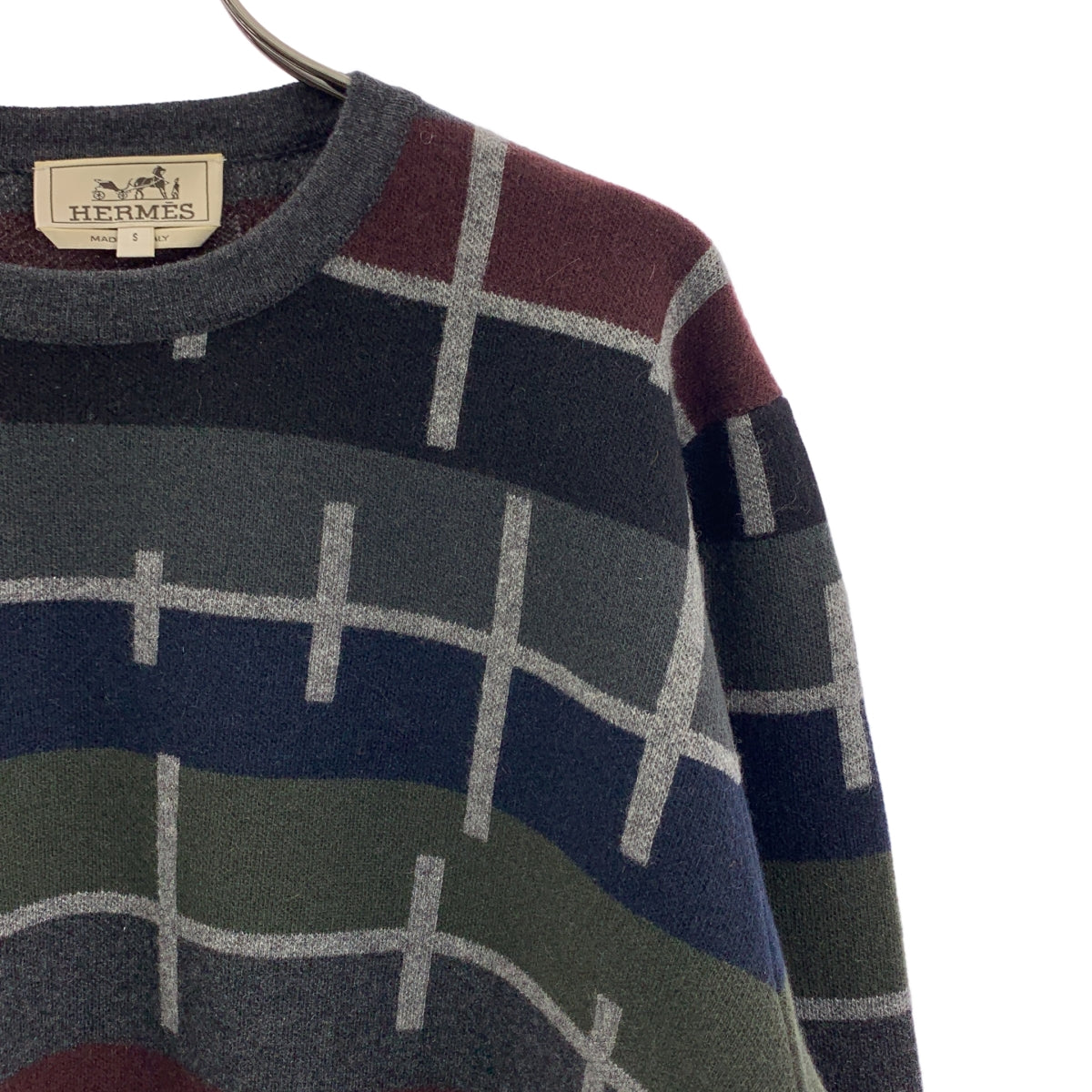HERMES / 헤르메스 | 캐시미어 100% 라인 패턴 크루넥 니트 | S | 남성
