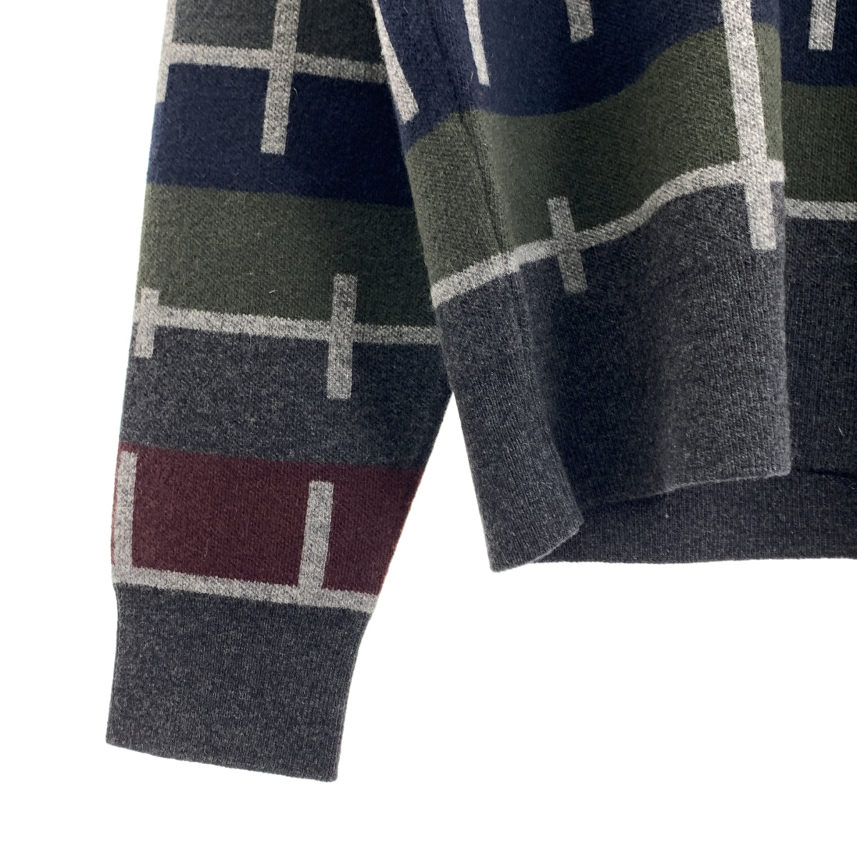 HERMES / 헤르메스 | 캐시미어 100% 라인 패턴 크루넥 니트 | S | 남성