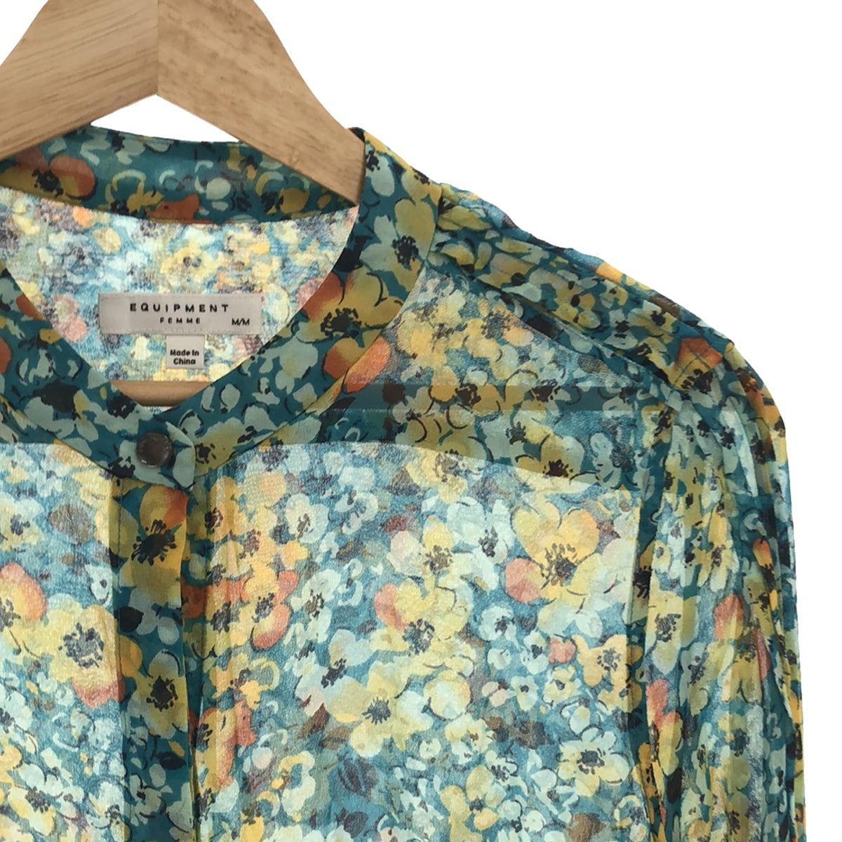 EQUIPMENT | Silk Flower Print Band Collar Shirt | M | Multicolor | Women's