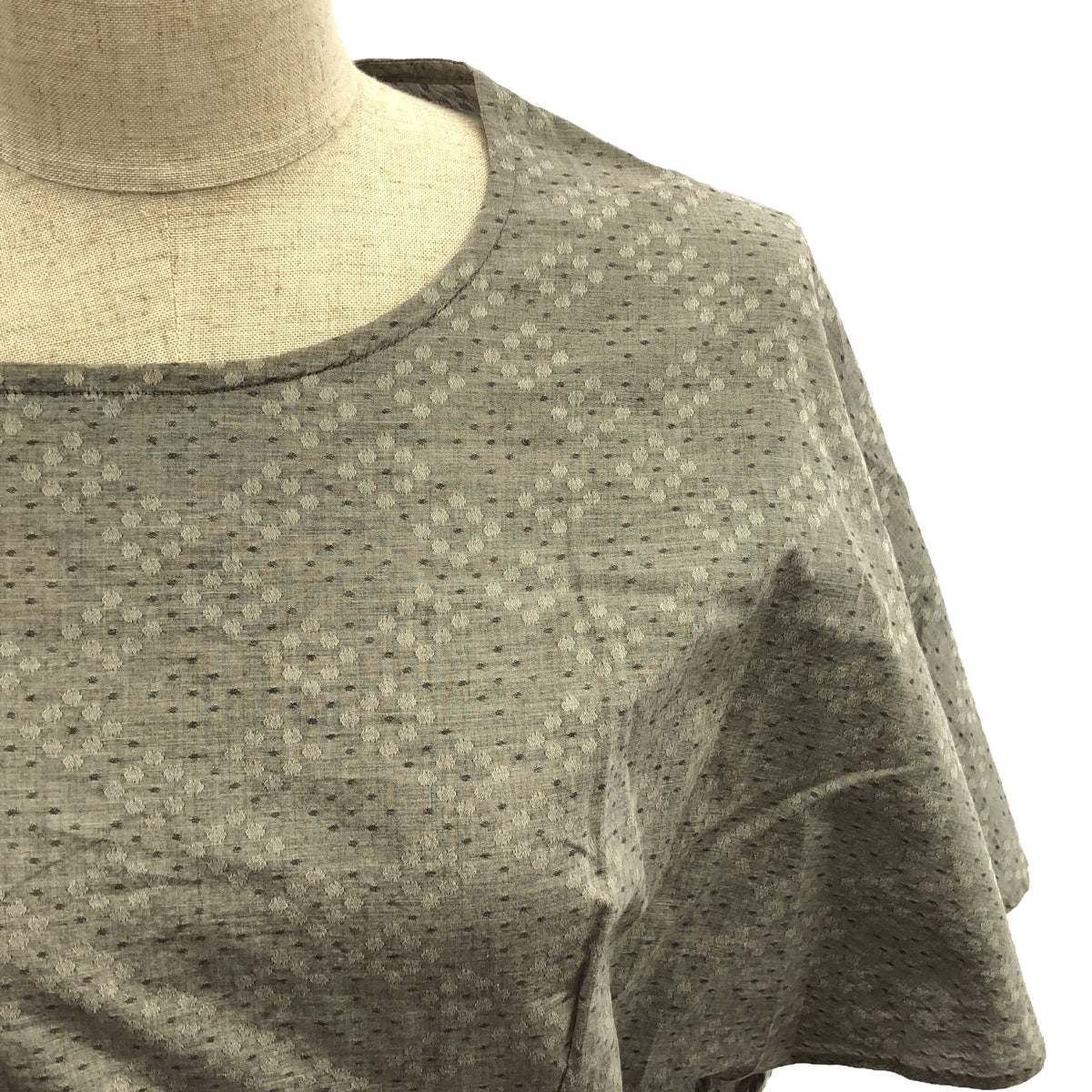 多種訂單可食用 |棉質喇叭袖圖案連身裙 | M |灰色 |女性的