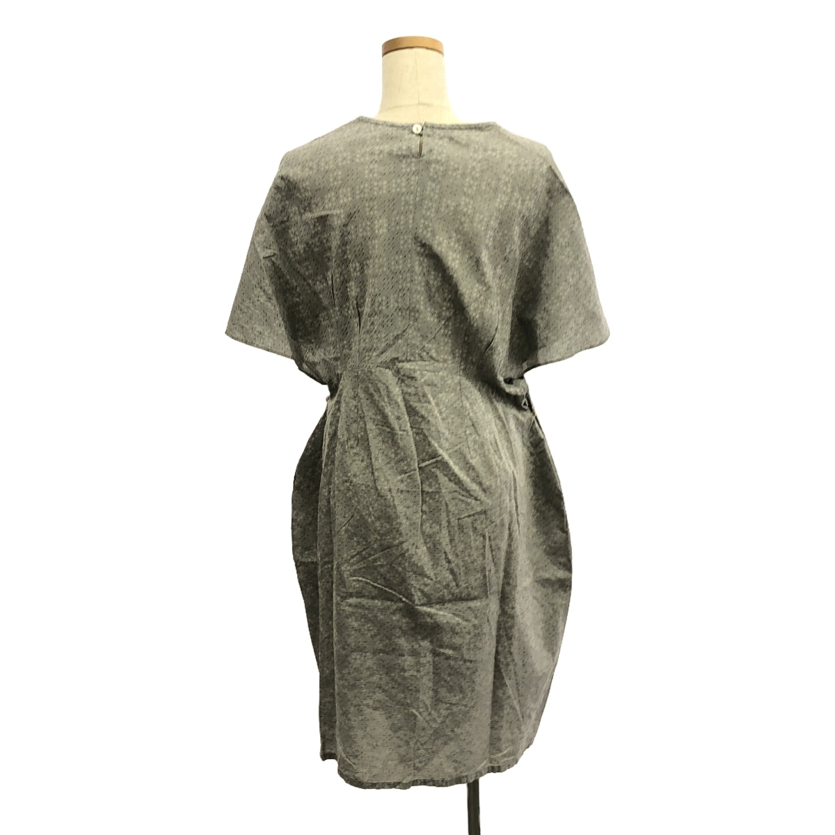 多種訂單可食用 |棉質喇叭袖圖案連身裙 | M |灰色 |女性的