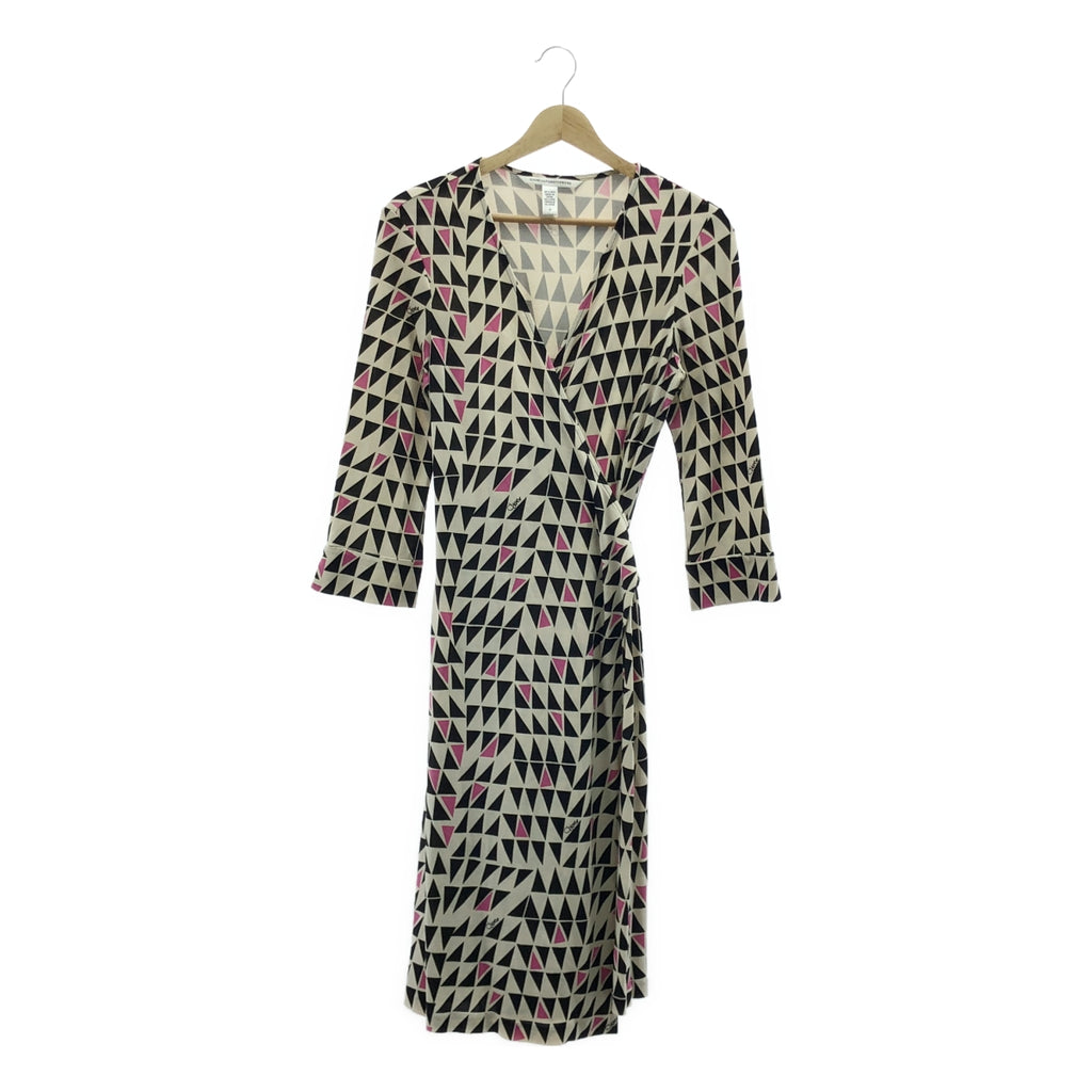 DIANE VON FURSTENBERG / ダイアンフォンファステンバーグ | JULIAN / 総柄 シルク ラップワンピース | 10 | ベージュ / ブラック / ピンク | レディース