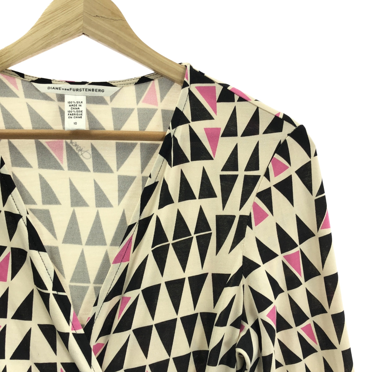 DIANE VON FURSTENBERG / JULIAN / 全身印花絲質裹身裙 | 尺寸 10 | 米色 / 黑色 / 粉紅色 | 女款