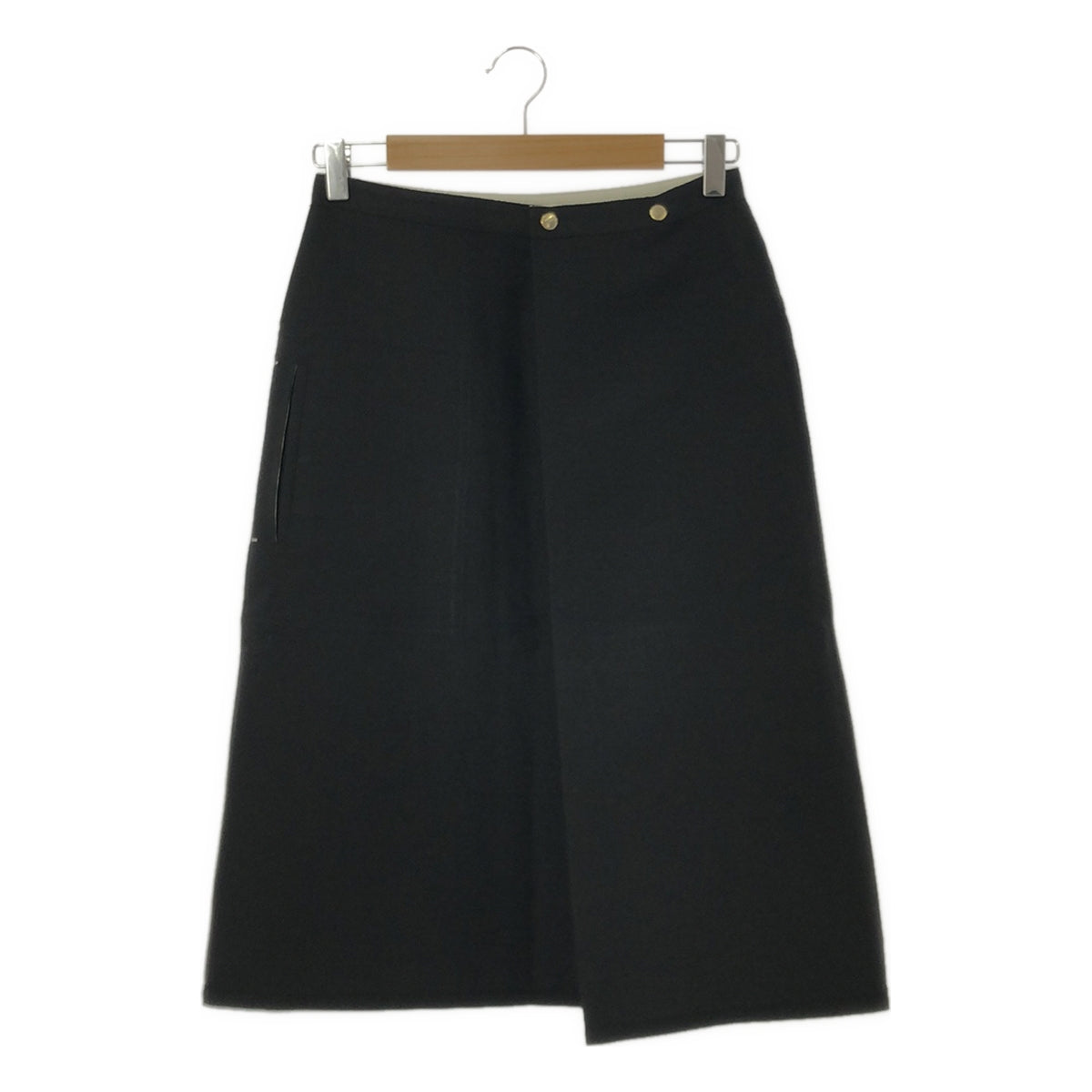 Drawer | Wool Silk Reversible Wrap Skirt | Size 36 | Black/Grey | Women's