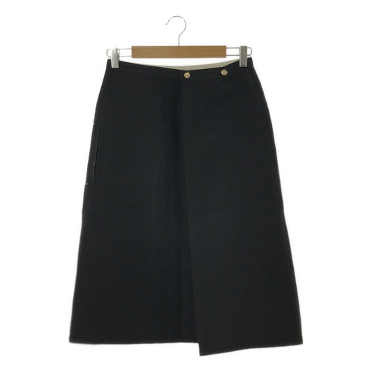 Drawer | Wool Silk Reversible Wrap Skirt | Size 36 | Black/Grey | Women's