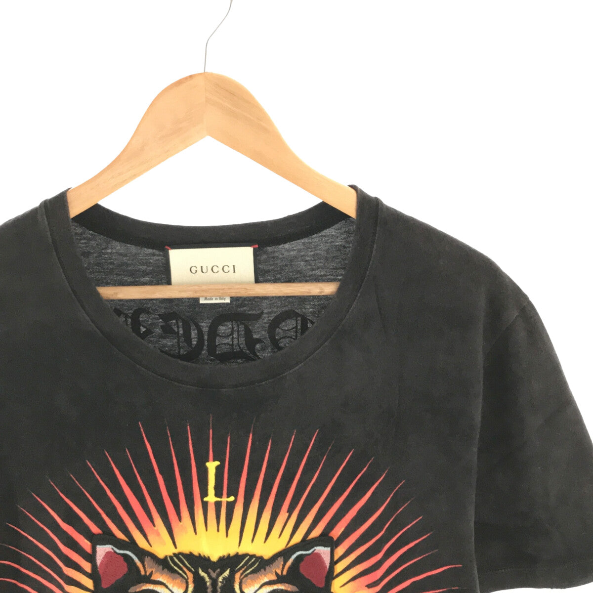 GUCCI | 2017AW | Made in Italy Angry Cat Embroidered Double-Sided Print Vintage T-Shirt | S | Black | Men's