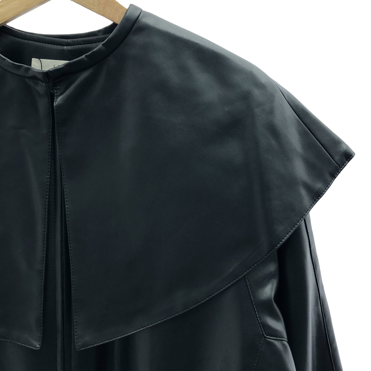 【新品】  LOHEN / ローヘン | ビックカラー 2way エコレザー ブルゾン | F | ブラック | レディース