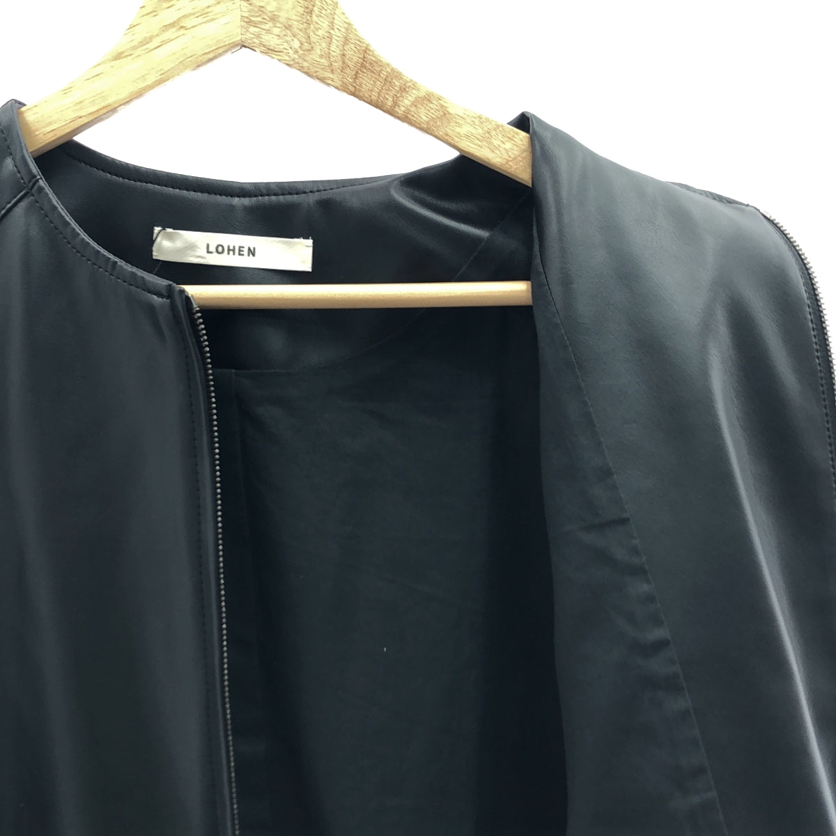 【新品】  LOHEN / ローヘン | ビックカラー 2way エコレザー ブルゾン | F | ブラック | レディース