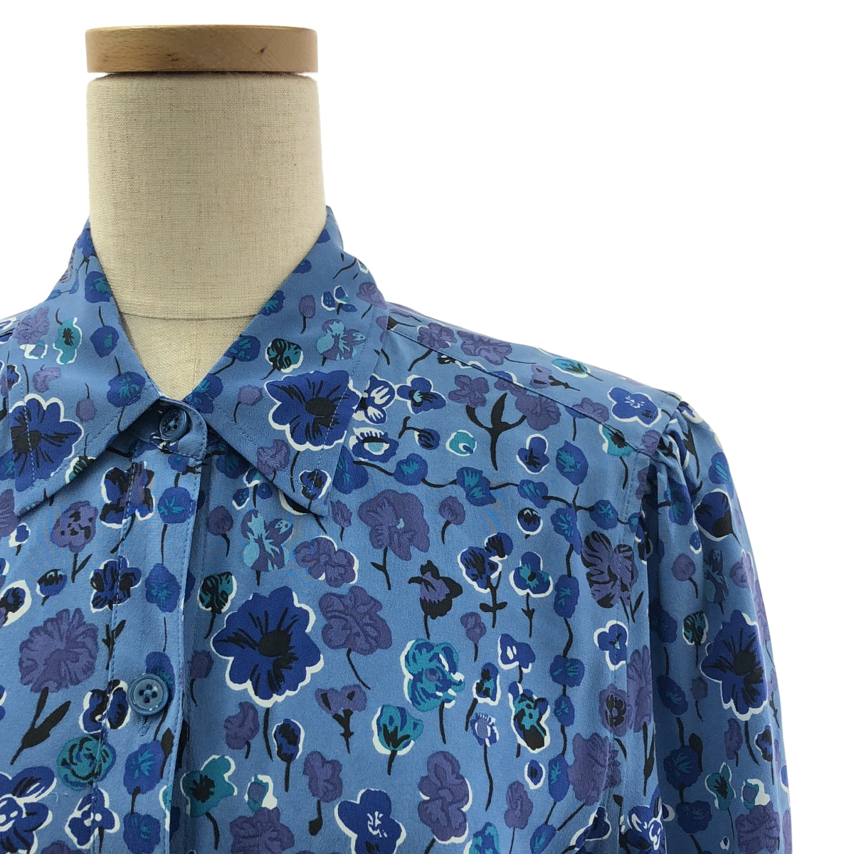 EQUIPMENT / 에킵몬 | silk 100% / 실크 총무늬 로고 버튼 롱 셔츠 블라우스 | XS |