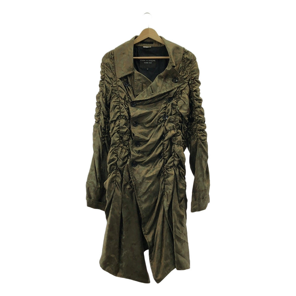 【美品】  COMME des GARCONS HOMME PLUS / コムデギャルソンオムプリュス | 2019SS | 迷彩 ジャカード シャーリング ダブルブレスト コート | L | オリーブ | メンズ