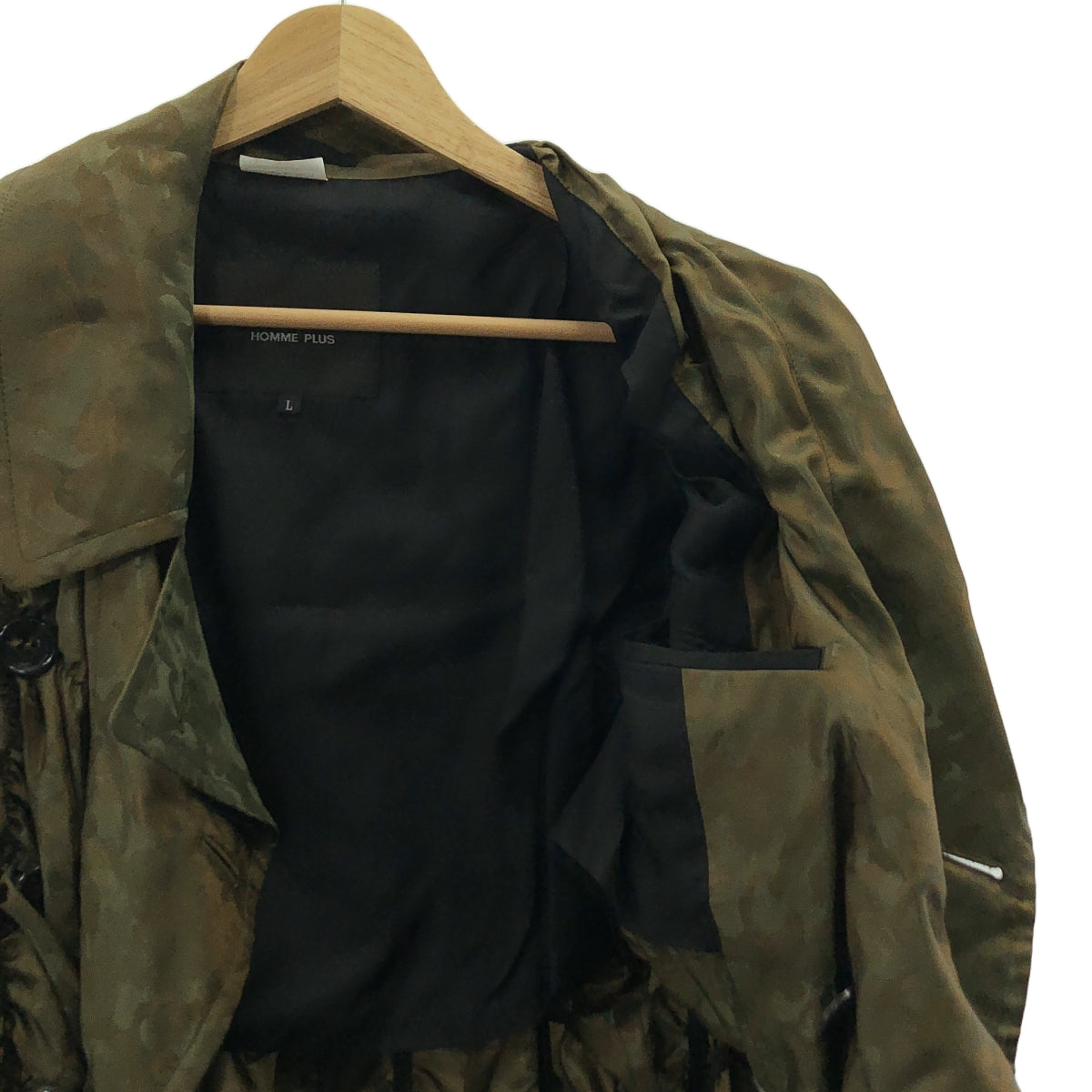 【美品】  COMME des GARCONS HOMME PLUS / コムデギャルソンオムプリュス | 2019SS | 迷彩 ジャカード シャーリング ダブルブレスト コート | L | オリーブ | メンズ