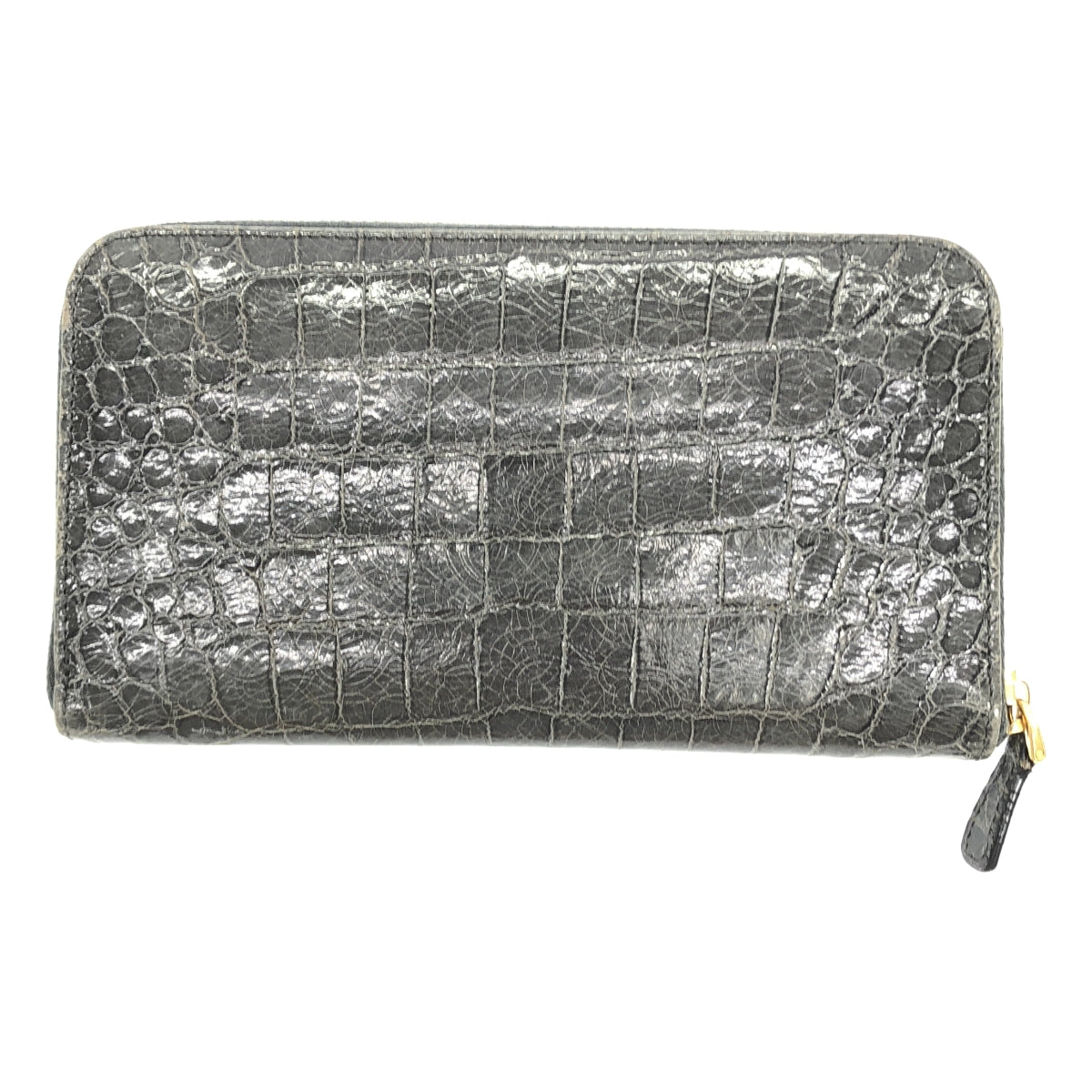 miu miu / 뮤 뮤 | 악어 밀기 라운드 지퍼 지갑 | 회색 | 여성