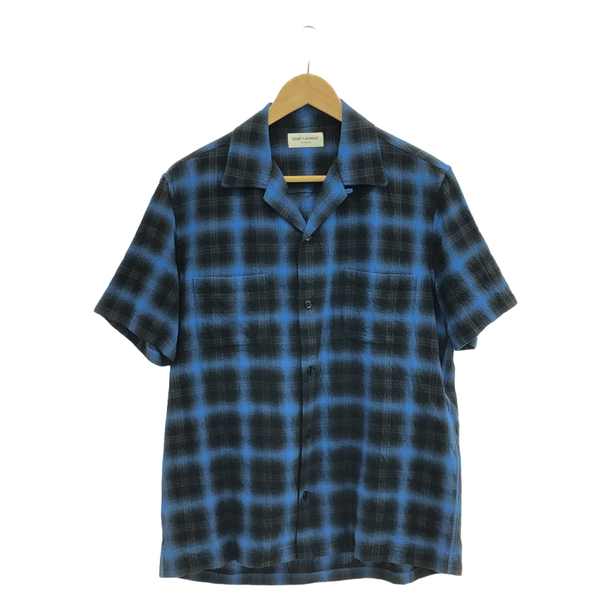 聖羅蘭巴黎 | 415167 / 漸層色格紋開領襯衫 | 37（14 1/2）|藍色/黑色 |男士