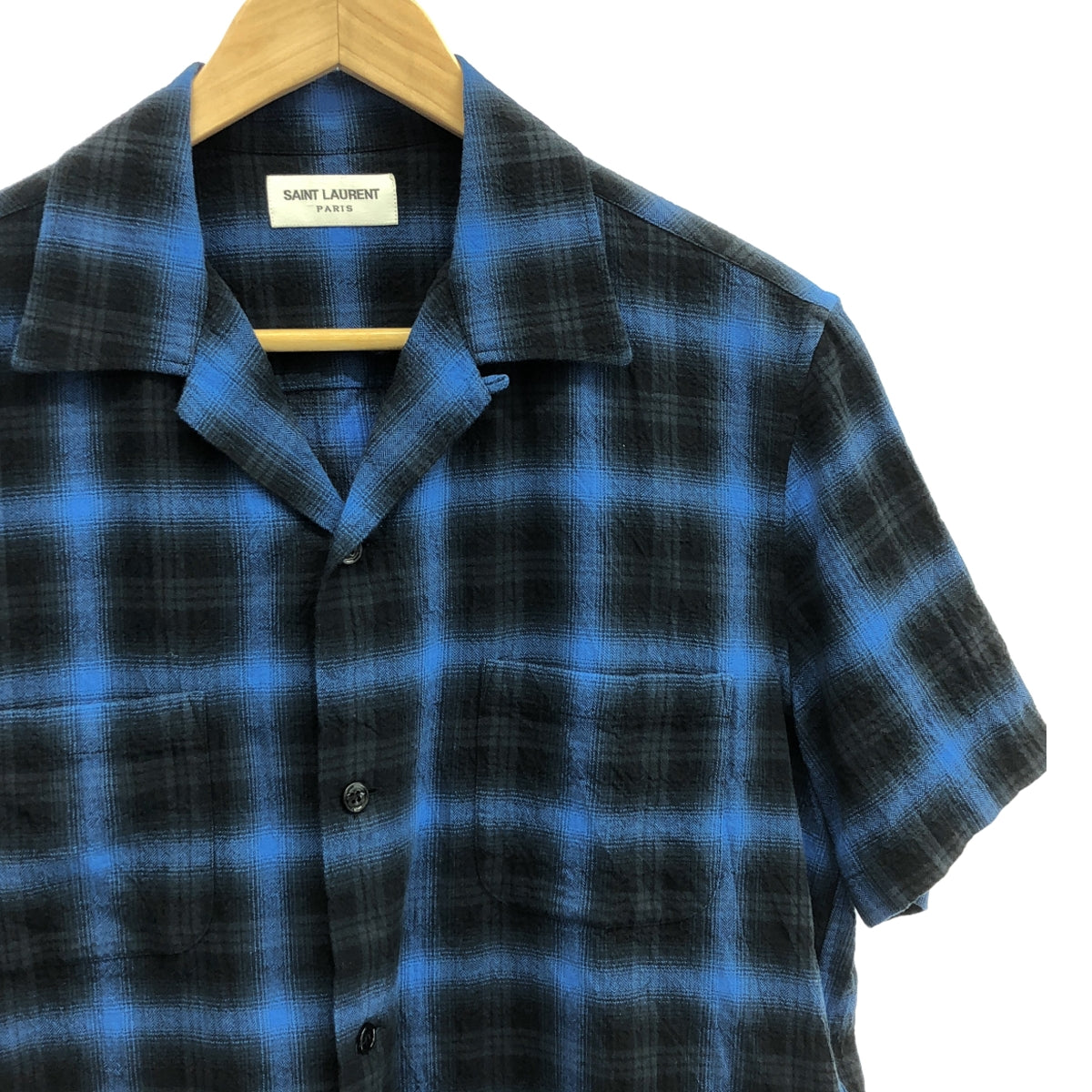 聖羅蘭巴黎 | 415167 / 漸層色格紋開領襯衫 | 37（14 1/2）|藍色/黑色 |男士