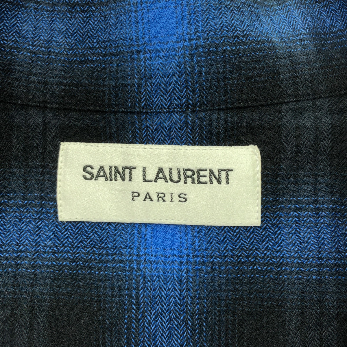 聖羅蘭巴黎 | 415167 / 漸層色格紋開領襯衫 | 37（14 1/2）|藍色/黑色 |男士