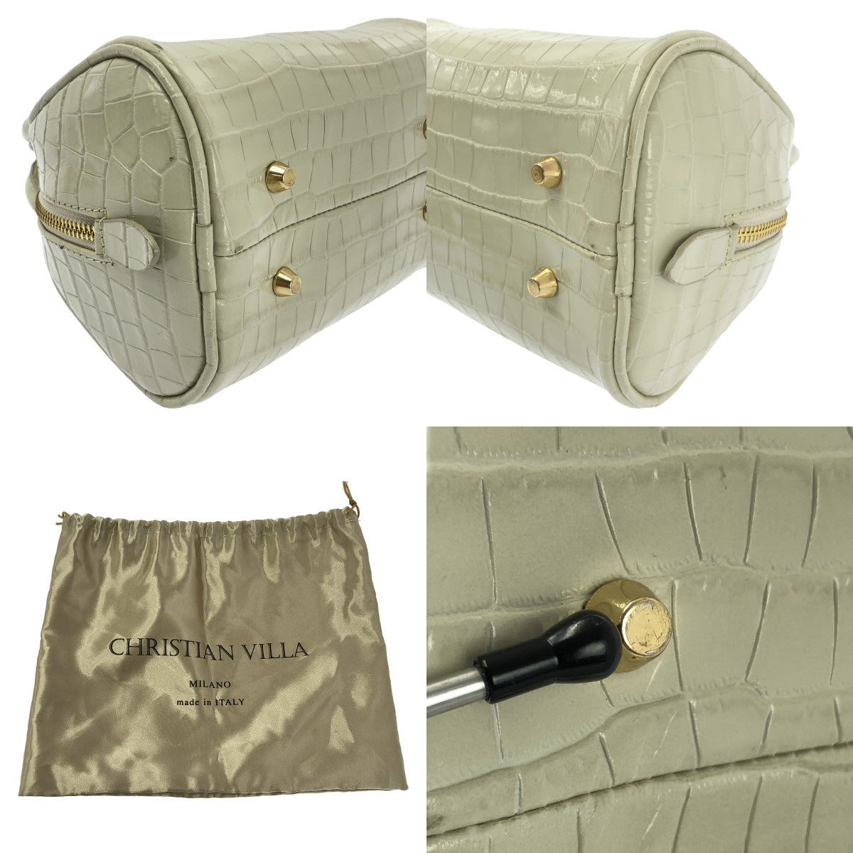 [狀況極佳] CHRISTIAN VILLA | 鱷魚壓紋迷你手提/肩背包 | 米色 | 女款