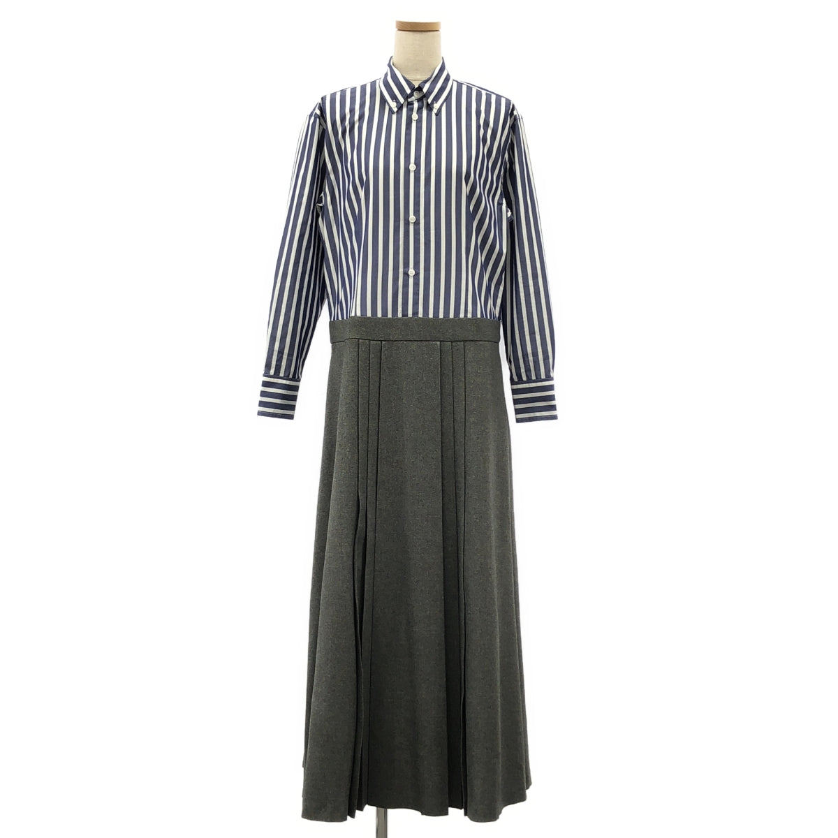 SINME | 對接條紋襯衫裙 | M碼 | 藍/白/灰 | 女款