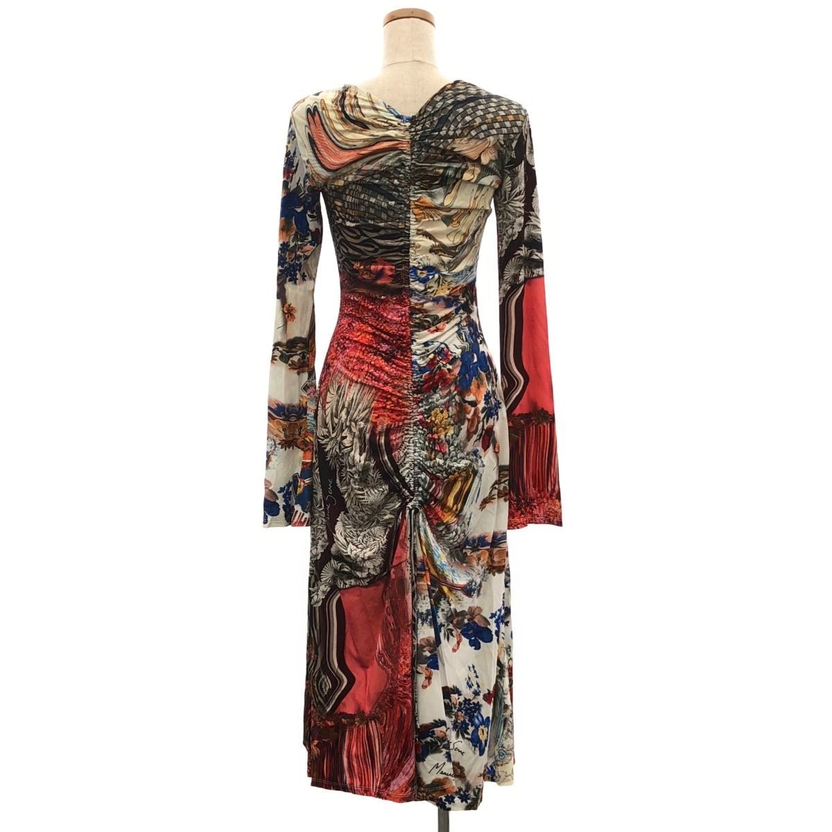 [品相良好] MARINE SERRE / 海洋塞爾 |多色流體連身裙背面褶皺連身裙 | 38 |多色 |女性的